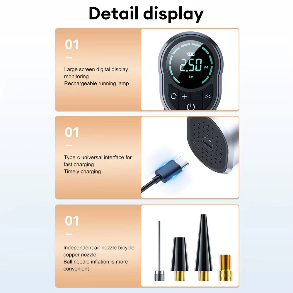 150PSI Wireless Car Air Compressor Electric Portable Smart Car Tire Air Pump for Motorcycle Bicycle Tire Air Filling Pump